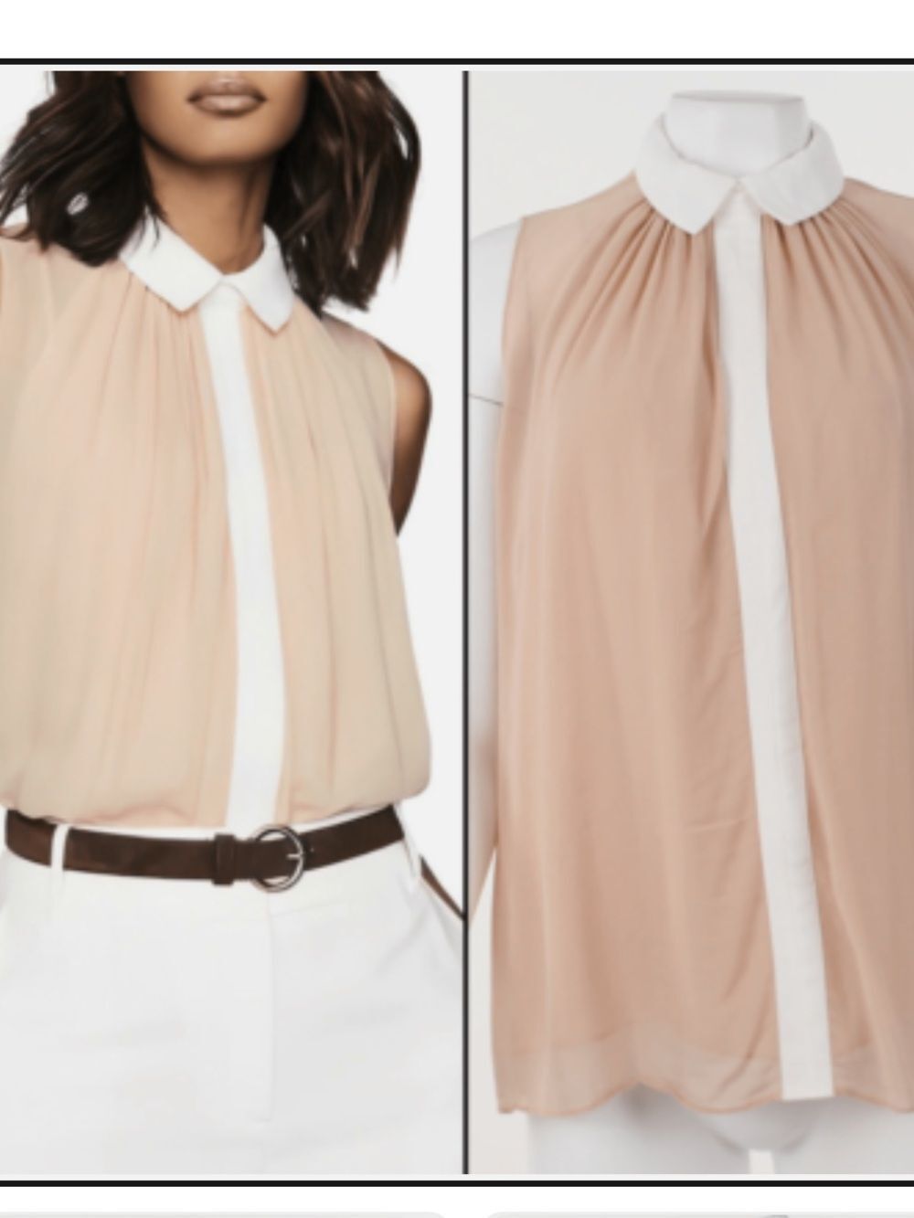 Reiss Blush Sleeveless Collared Camisole with White Trim
